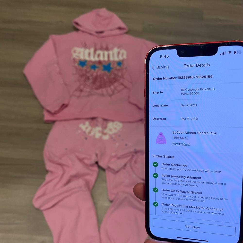 SP5DER PINK ATLANTA FULL TRACKSUIT W STOCKX RECEIPTS
